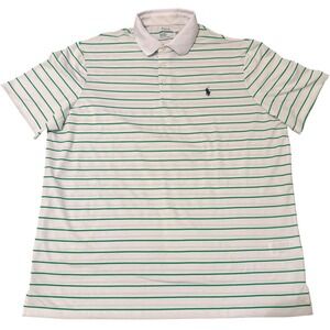 Polo Ralph Lauren Performance Men XL White Green Striped Short Sleeve Polo Shirt